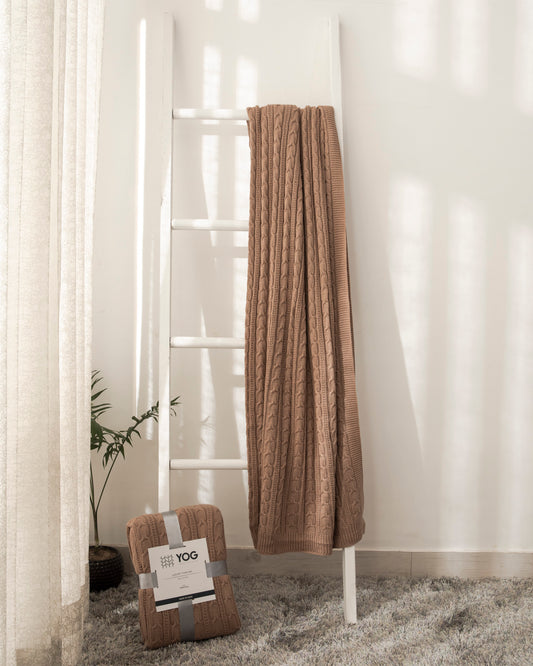 Nirvana Taupe 100% Cotton Cable Throw